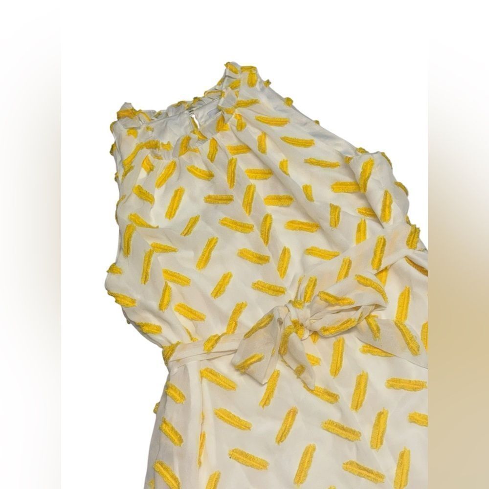 ❤️NWT ALI & JAY X ANTHROPOLOGIE yellow & white Corina Textured high neck Romper - Picture 6 of 13